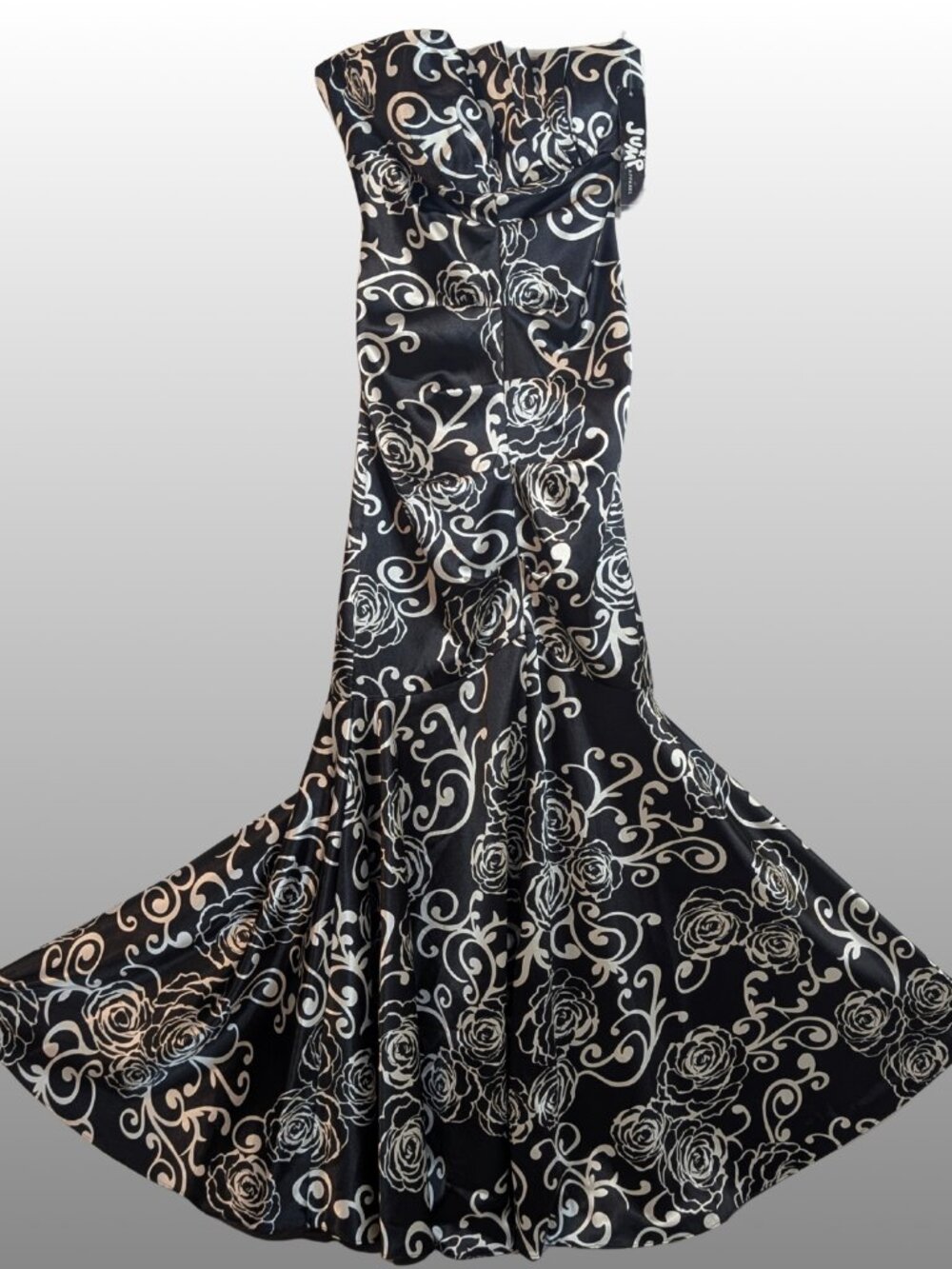 Strapless Sweetheart Satin Black Ivory Floral Mermaid Gown 8 Y2K Formal NWT - Picture 3 of 17